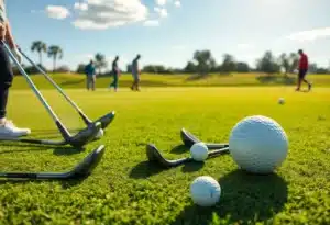 Golfers using the latest golf equipment on a course