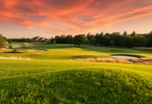 Close up of a beautiful golf course with lush landscapes