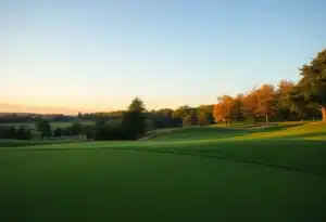 Close up of a beautiful golf course with lush greenery