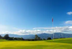 Close up view of a beautiful golf course with vibrant greens